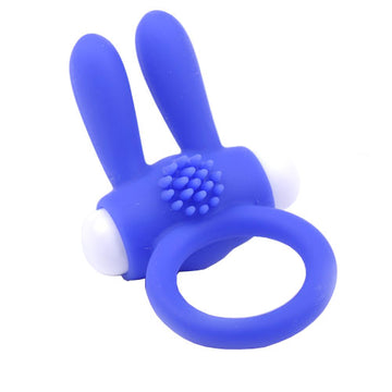 Blue Silicone Cock Ring with Rabbit Ears – Adjustable & Vibrating for Enhanced Pleasure