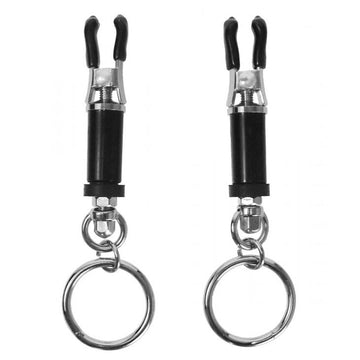 Master Series Bondage Ring Barrel Adjustable Nipple Clamps with Dangling Rings