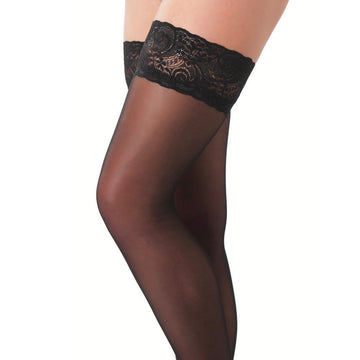 Black Hold-Up Stockings with Floral Lace Top – Sexy Sheer Hosiery
