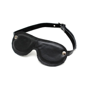 Black Genuine Leather Cushioned Blindfold with Adjustable Buckle