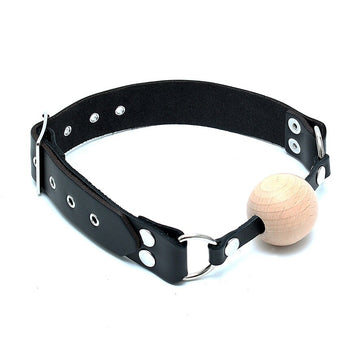 Genuine Leather Gag with Wooden Ball – Adjustable Buckle Design