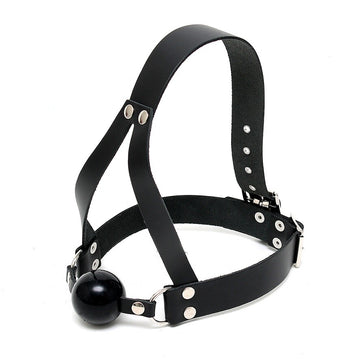 Leather Ball Gag with Adjustable Head Harness – BDSM Mouth Restraint