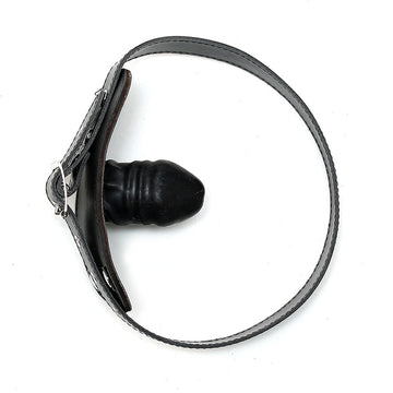 Genuine Leather Penis Gag with Internal Latex Dildo – Adjustable Buckle