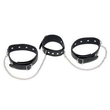 Genuine Leather Neck and Leg Chain Cuffs – Adjustable BDSM Restraints