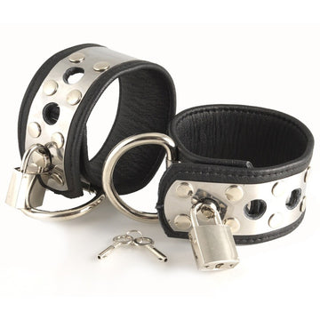 Genuine Leather Wrist Cuffs with Metal Plates & Padlocks – Secure Bondage