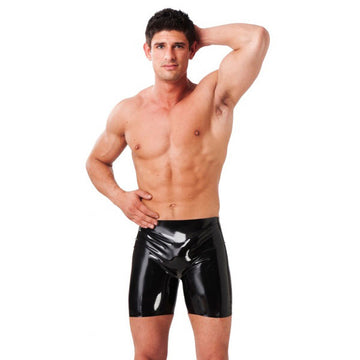 Men’s Black Latex Bermuda Shorts – Glossy & Flexible Fit