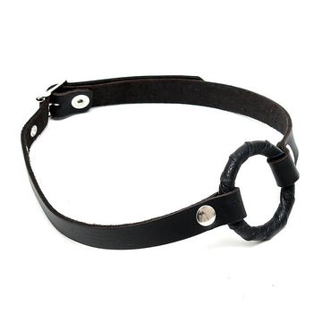 Adjustable Black Leather Gag with O-Ring – BDSM Mouth Restraint