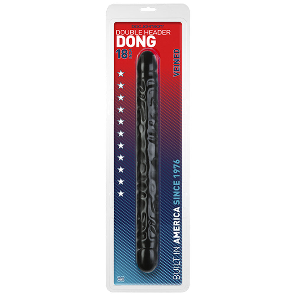 Double Header 18" Veined Double-Ended Dong in Black