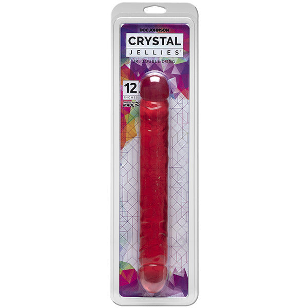Crystal Jellies 12" Pink Double Dong – Flexible Veined Double-Ended Dildo by Doc Johnson