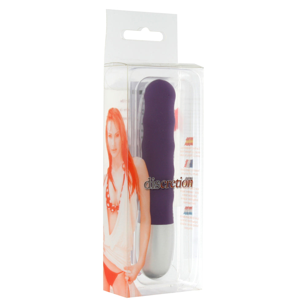 Discretion Ribbed Mini Vibrator – Purple Compact Bullet Vibe with AA Battery