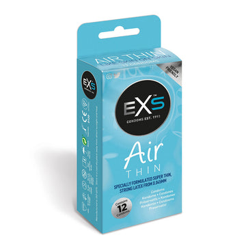 EXS Air Thin Ultra-Thin Latex Condoms – 12 Pack, Vegan & Cruelty-Free