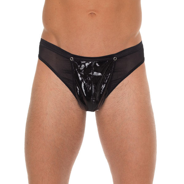 Men’s Black G-String with PVC Pouch – One Size
