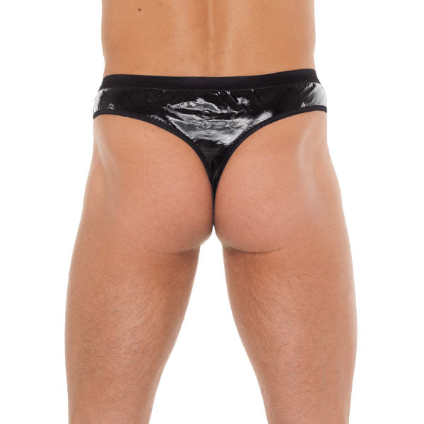 Men’s Black G-String with PVC Pouch – One Size