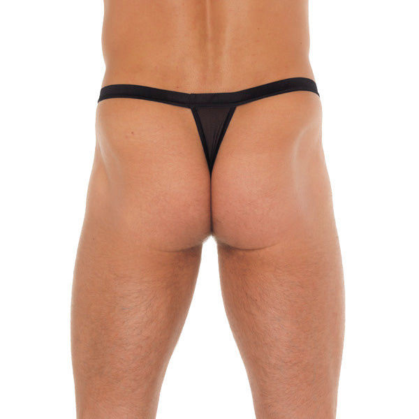 Men’s Black G-String with Black Straps to Animal Print Pouch – One Size