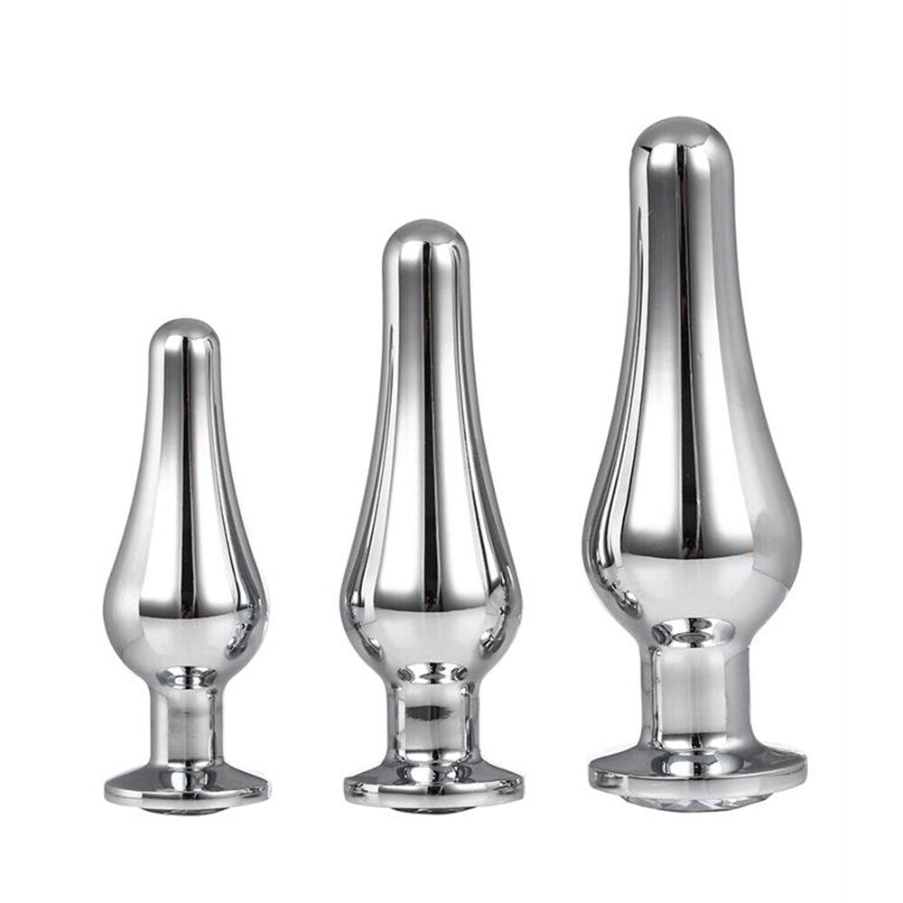 Gleaming Silver Jewel Butt Plug Set – 3 Sizes with Sparkling Gemstones