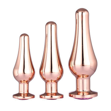 Gleaming Rose Gold Jewel Butt Plug Set – 3 Sizes with Sparkling Gemstones