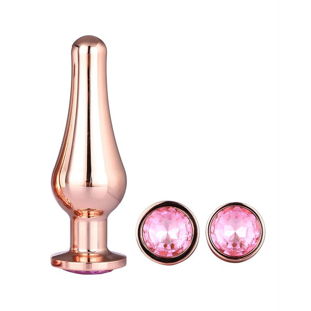 Gleaming Rose Gold Jewel Butt Plug Set – 3 Sizes with Sparkling Gemstones