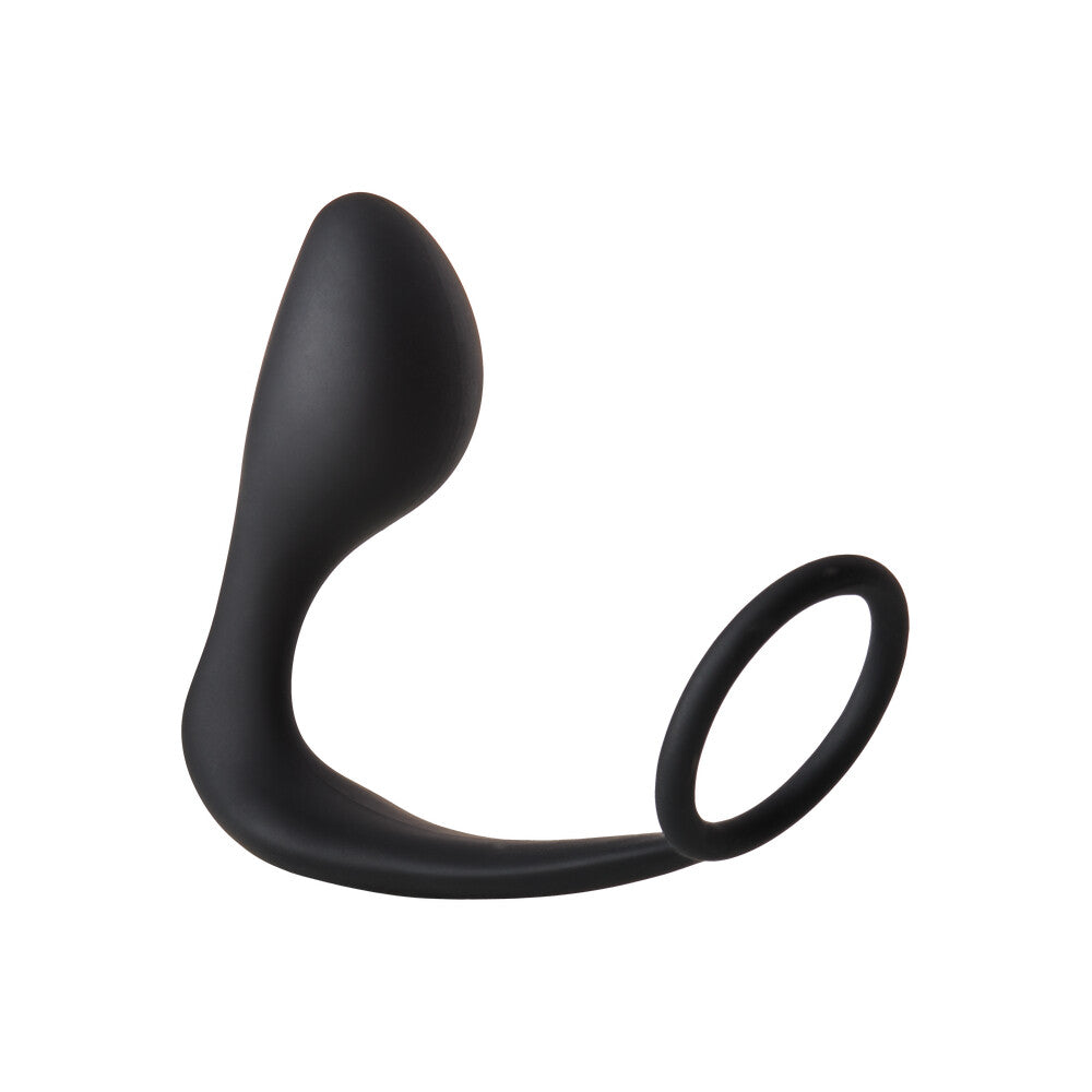 FantASStic Smooth Silicone Anal Plug with Attached Cock Ring – Black