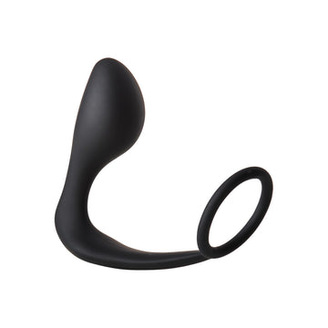 FantASStic Smooth Silicone Anal Plug with Attached Cock Ring – Black