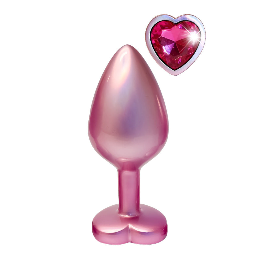 Gleaming Love Pearl Pink Medium Anal Butt Plug with Heart Gemstone