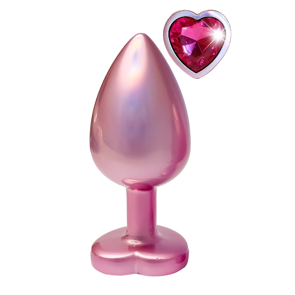 Gleaming Love Pearl Pink Large Anal Butt Plug with Heart Gemstone