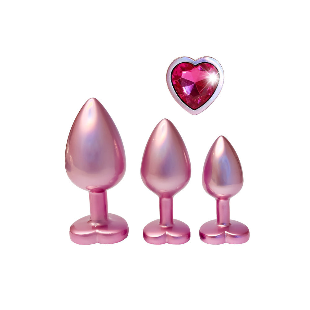 Gleaming Love Pearl Pink Anal Butt Plug Set – Small, Medium & Large with Gemstones
