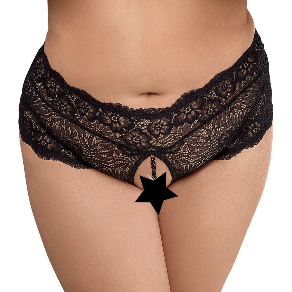 Cottelli Curves Panties with Pearl Chain – Sexy Lace Panties with Pearl Detailing and Satin Lacing