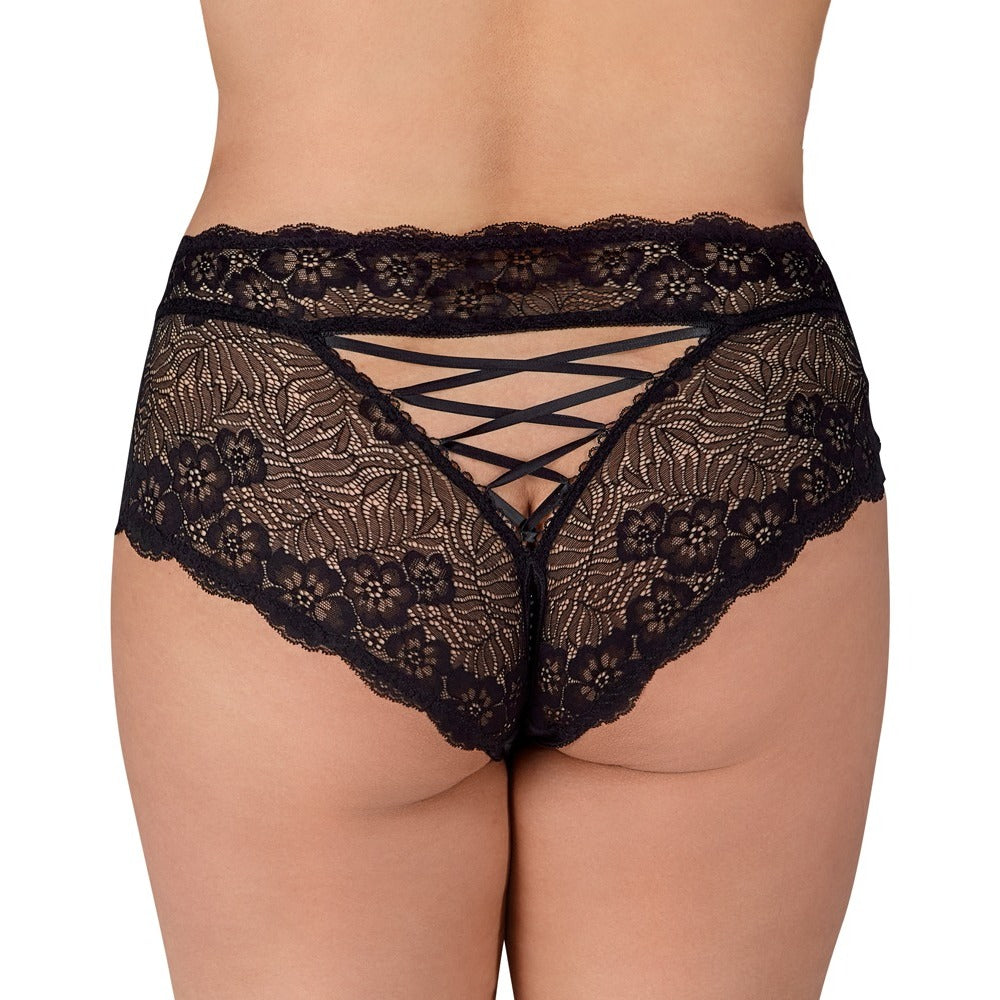 Cottelli Curves Panties with Pearl Chain – Sexy Lace Panties with Pearl Detailing and Satin Lacing
