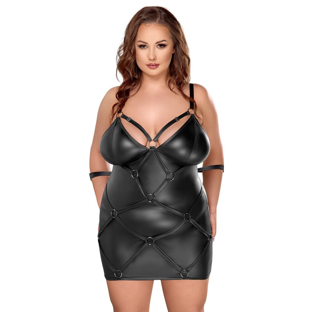 Cottelli Curves Bondage Plus Dress – Sexy Bondage-Inspired Dress with Adjustable Handcuffs and Zippered Cups