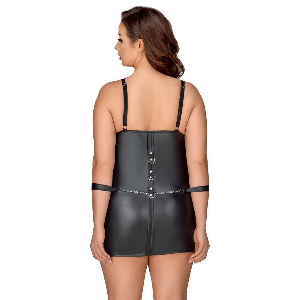 Cottelli Curves Bondage Plus Dress – Sexy Bondage-Inspired Dress with Adjustable Handcuffs and Zippered Cups