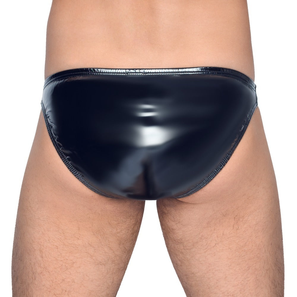 Black Level Vinyl Briefs with Front Zip – Stretchy Fetish Gloss Briefs for Men
