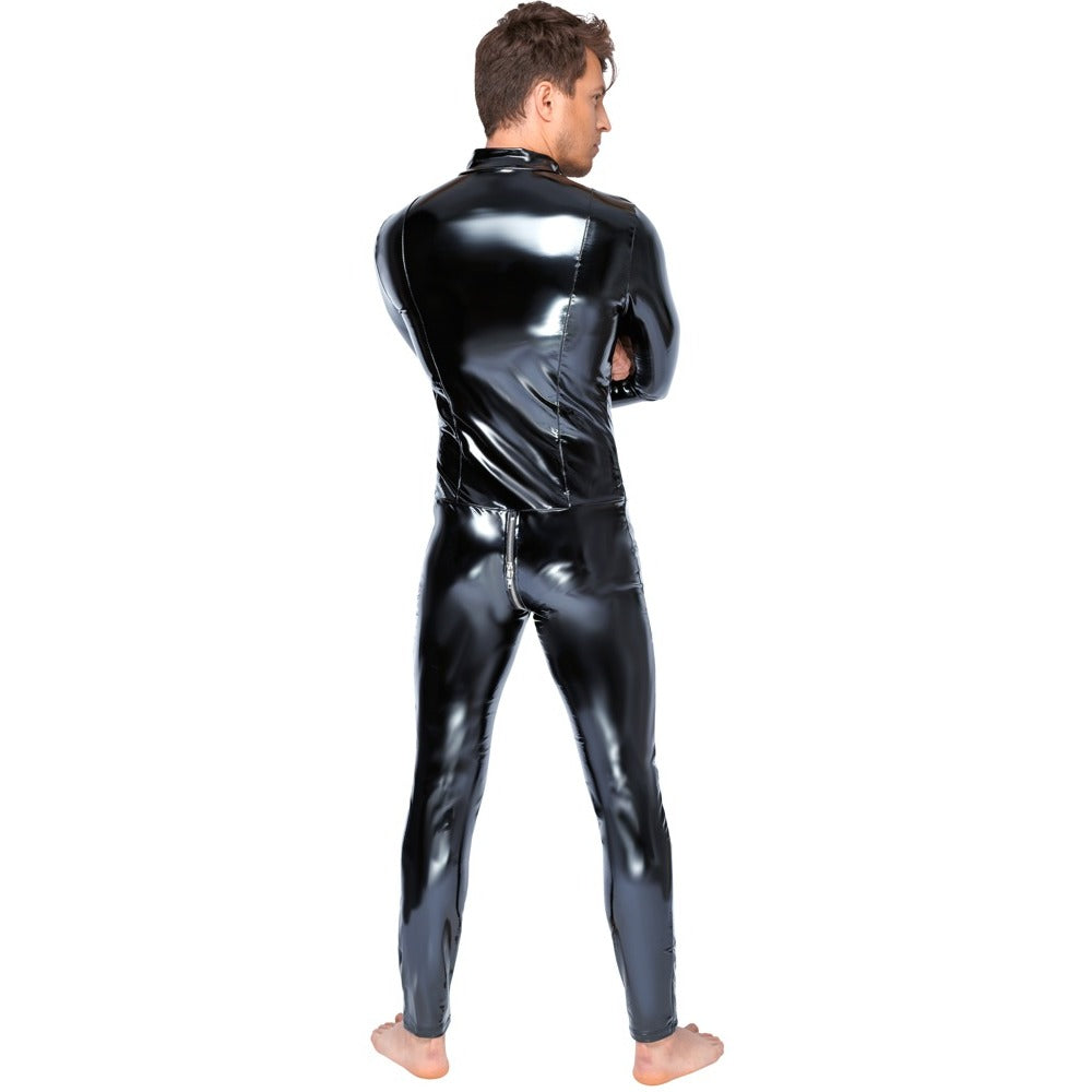 Black Level Vinyl Jumpsuit with 3-Way Zip – Stretchy Full-Body Fetish Overalls