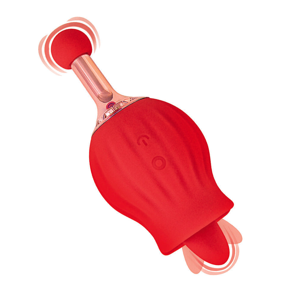 Rechargeable ClitTastic Rose Bud Dual Massager with 15 Functions