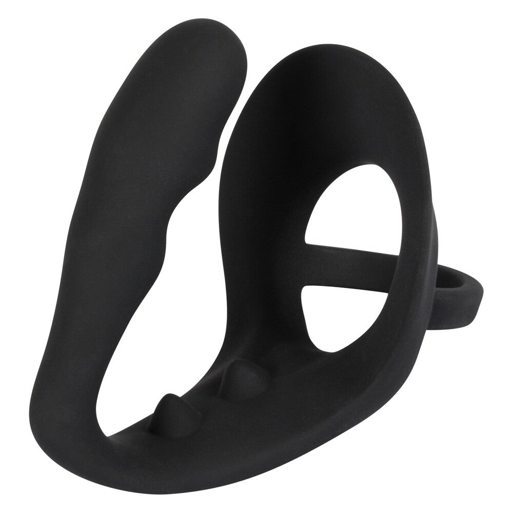 Black Velvets Cock Ring with Anal Plug and Perineum Bridge