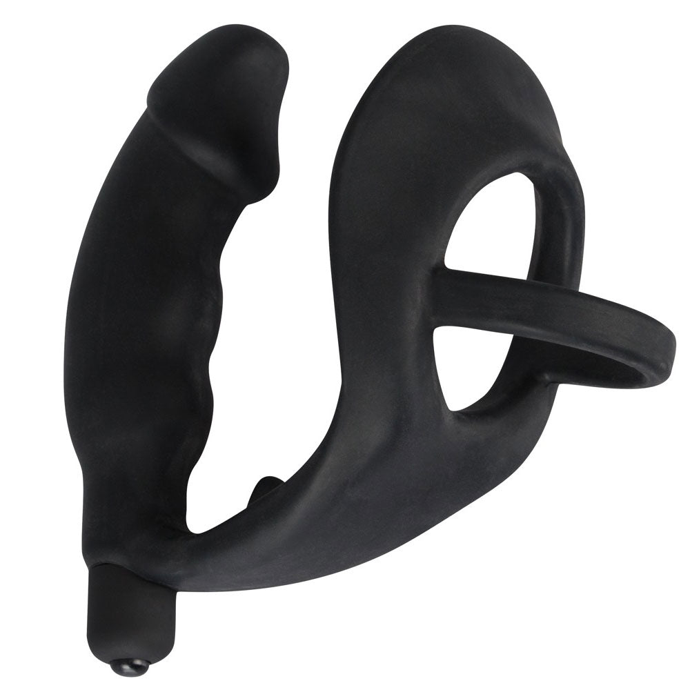 Black Velvets Cock Ring with Vibrating Anal Plug and Perineum Stimulator