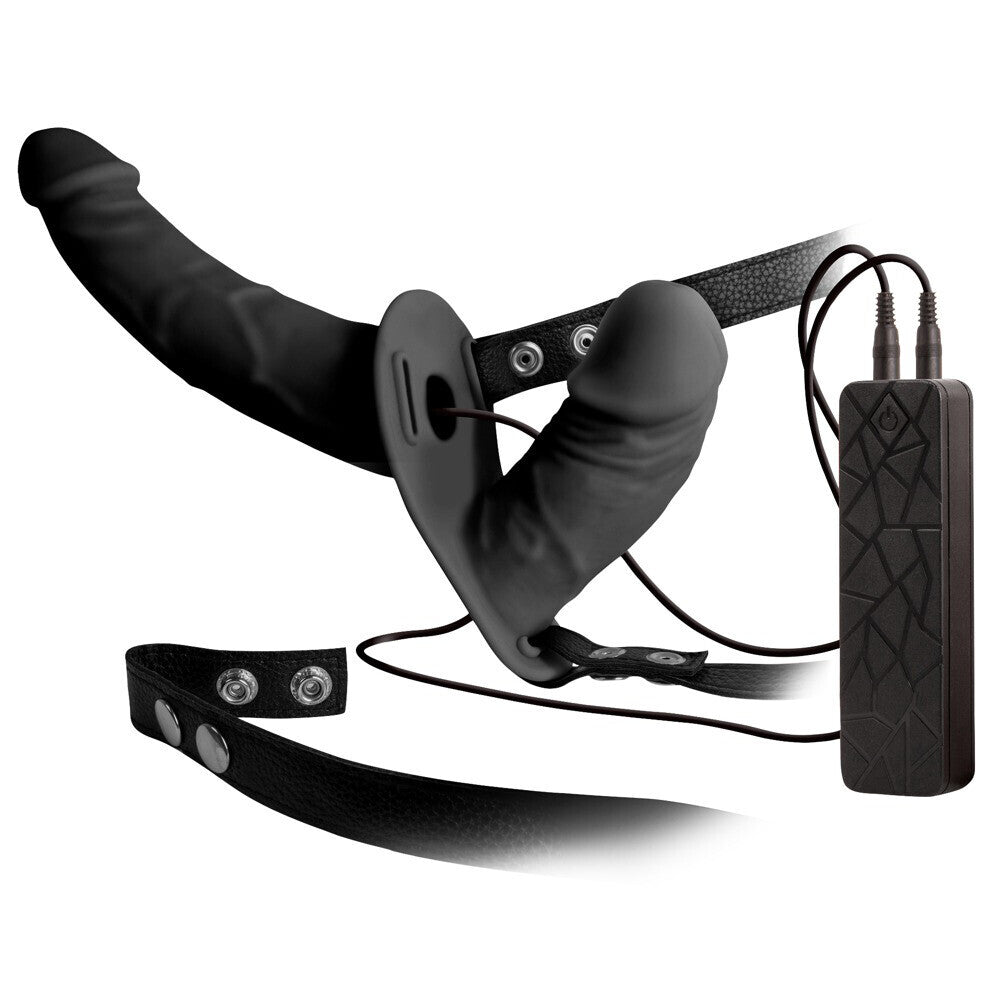 Double Thruster Vibrating Double-Ended Dildo with Adjustable Harness – Black