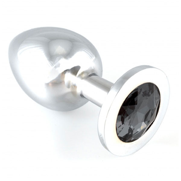 Heavy Metal Large Aluminium Butt Plug with Black Crystal Base – Silver