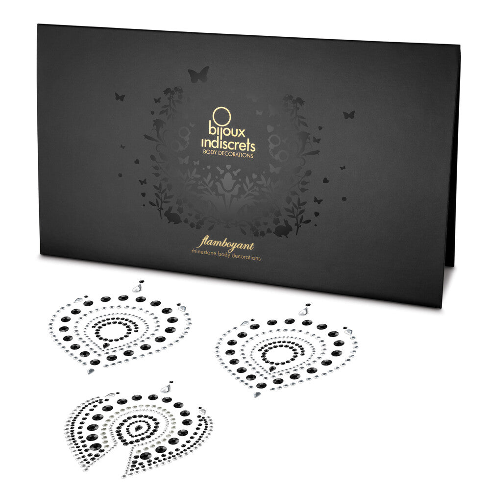 Bijoux Indiscrets Flamboyant Rhinestone Jewellery – Black & Silver Body Tattoos and Belly Ring Set