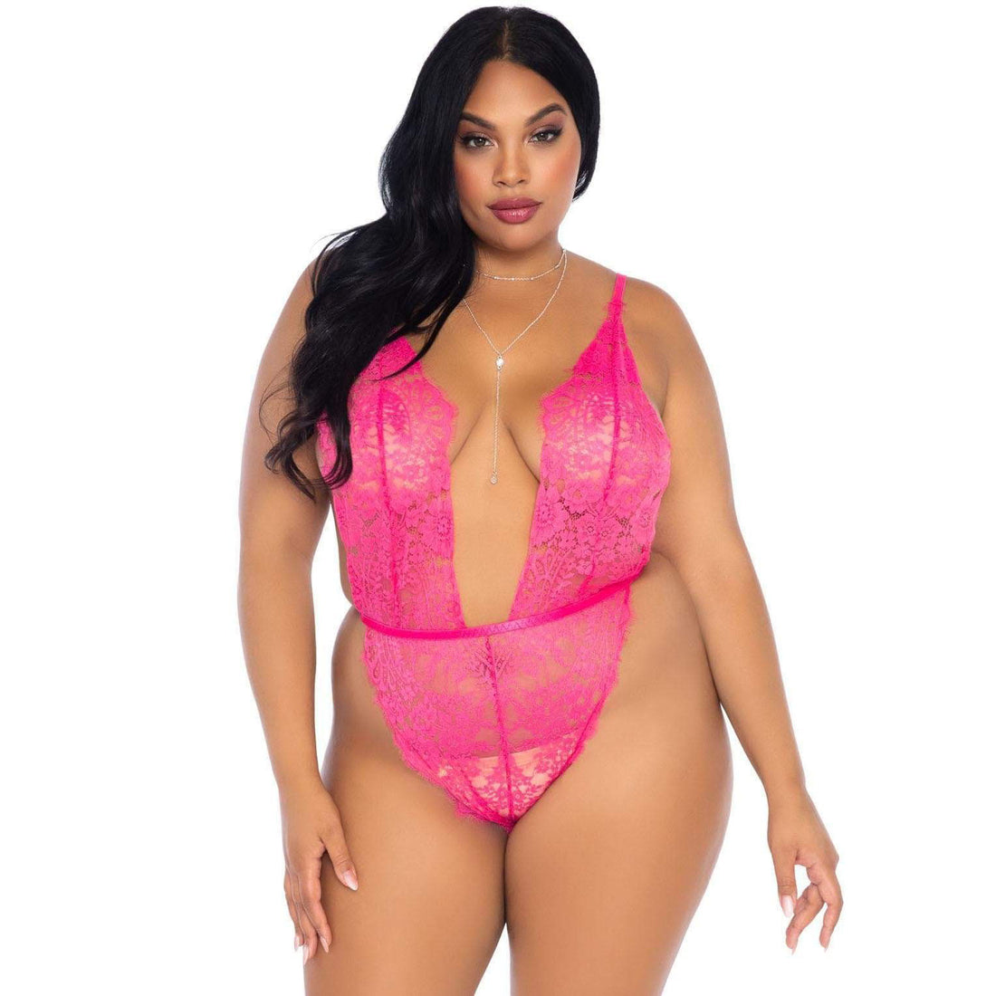 Leg Avenue Pink Floral Lace Teddy & Matching Lace Robe Set – Plus Size UK 14 to 18