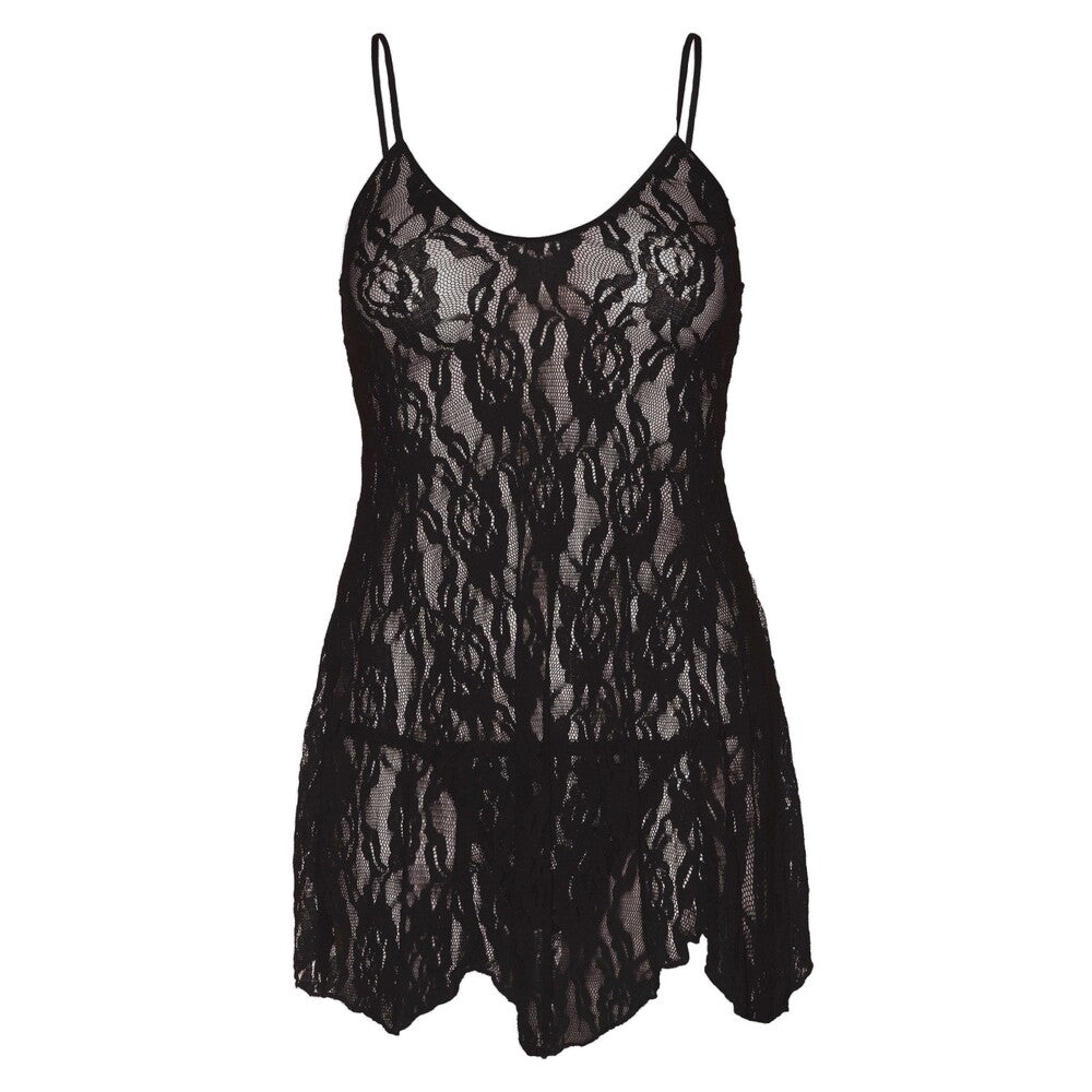 Leg Avenue Plus Size Black Rose Lace Flair Chemise UK 14–18