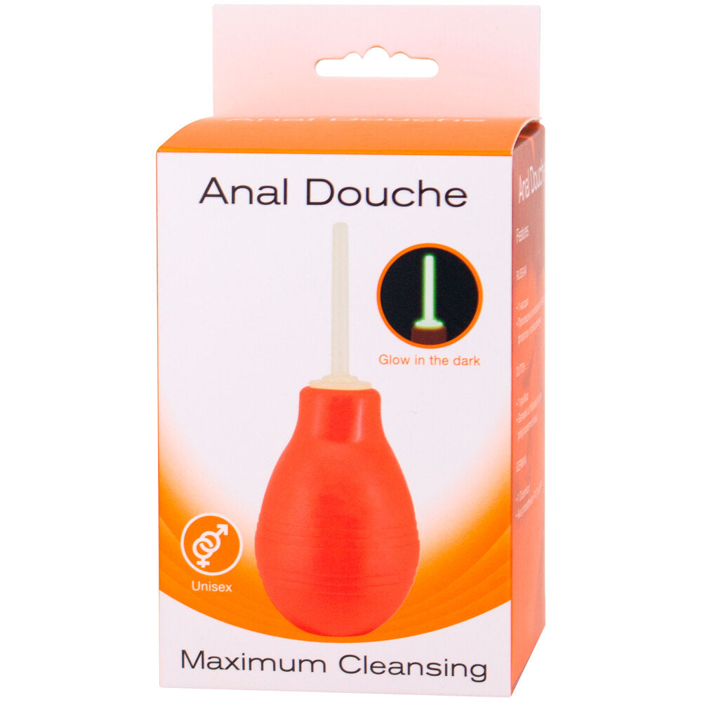 Anal Douche with Glow-in-the-Dark Nozzle – Red, Firm Plastic