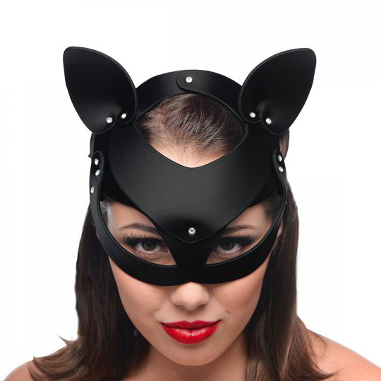 Master Series Bad Kitten Leather Cat Mask – Sexy Adjustable Bondage Hood
