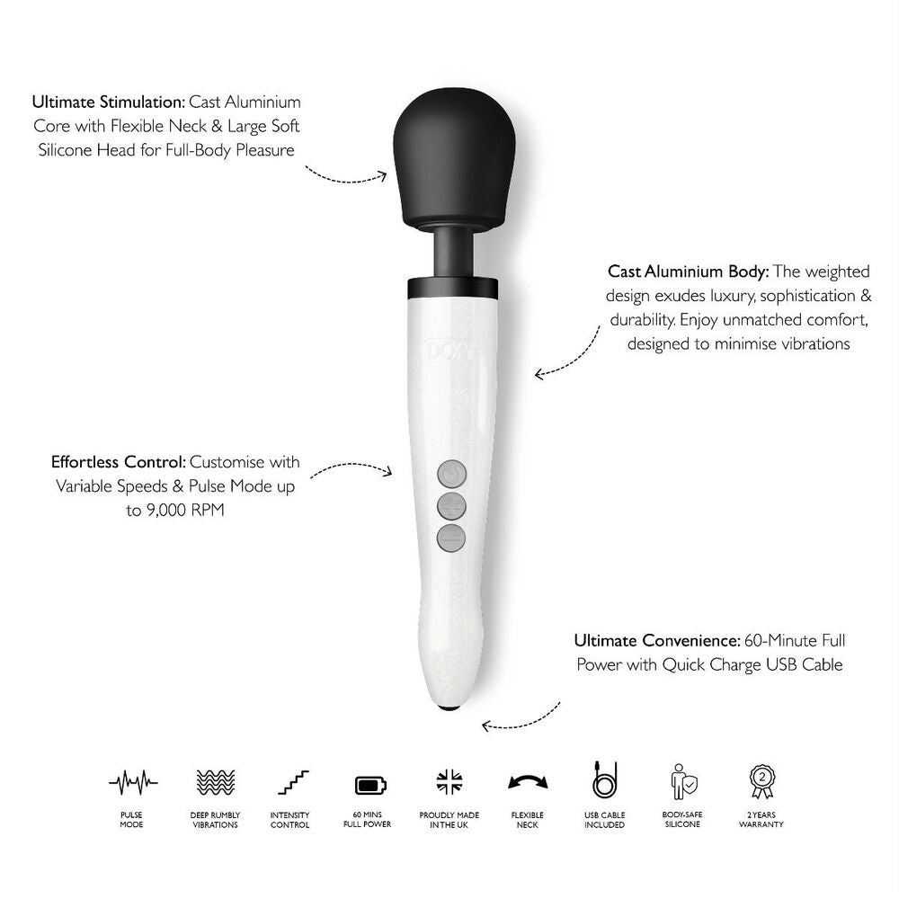 Doxy Die Cast R Rechargeable Wand Massager – Stardust White