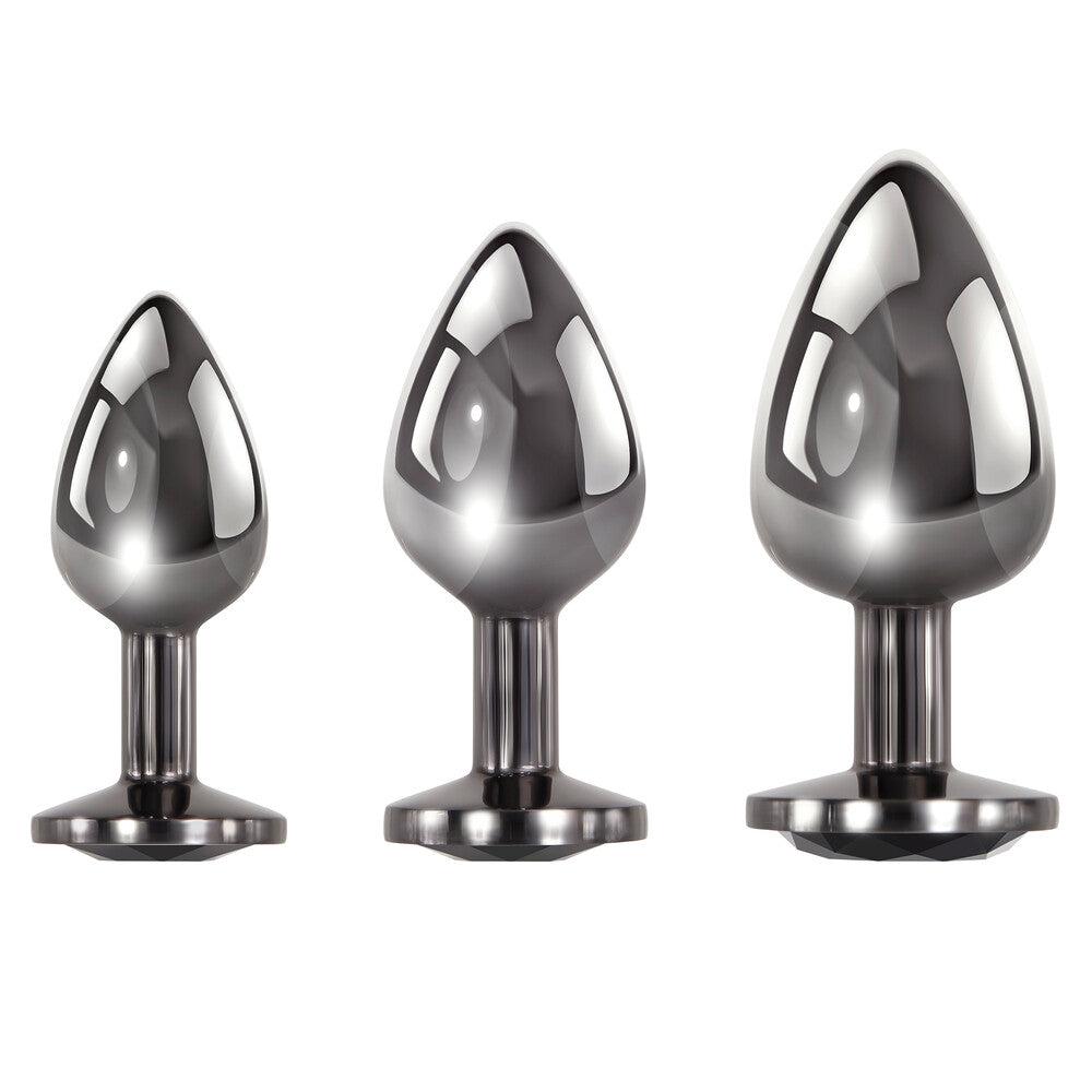 Evolved Black Gem Metal Anal Plug Set – Small, Medium & Large with Velvet Bags