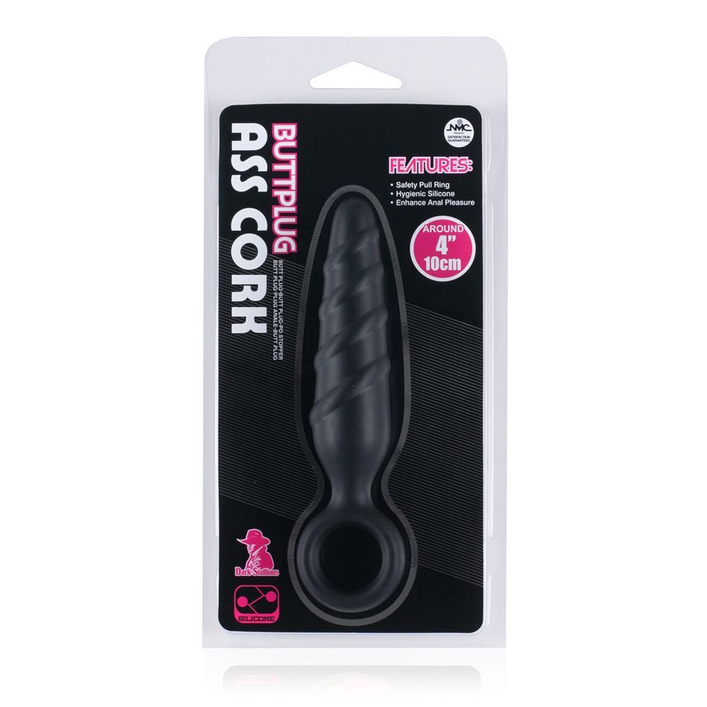 ark Stallions 4" Silicone Ass Cork Butt Plug – Black with Safety Pull Ring
