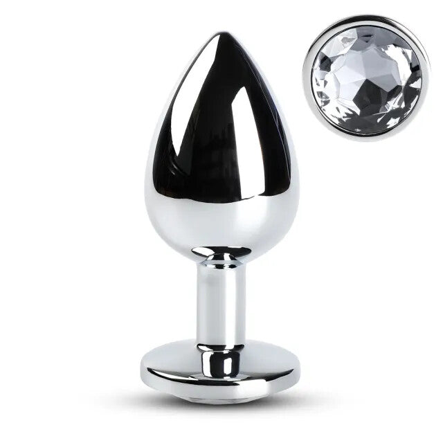 Large Metal Anal Plug with Clear Crystal Base – Sleek & Elegant