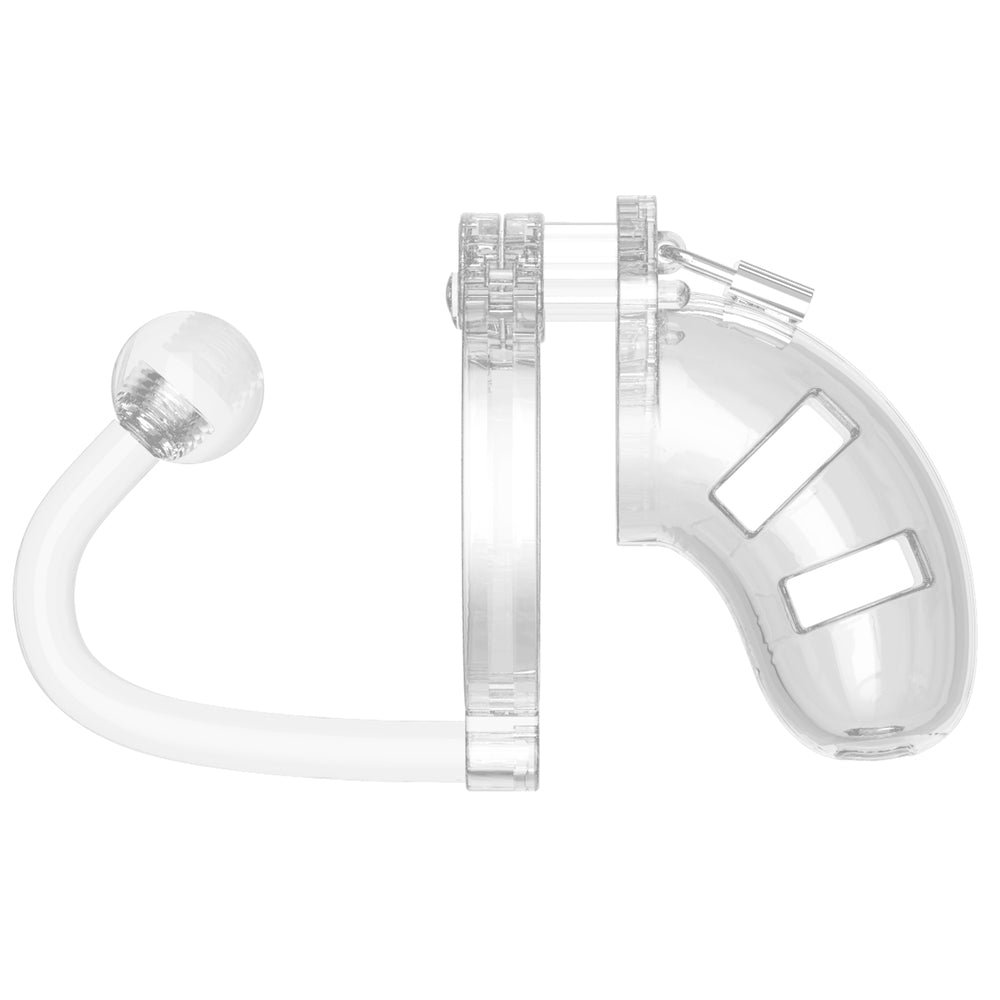 Man Cage 10 Male Clear Chastity Cage 3.5 Inch with Detachable Anal Plug – Secure & Stimulating