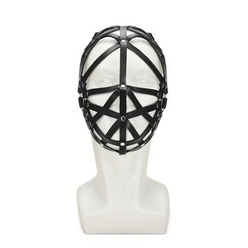 Me You Us Web Hood Mask – Black PU Leather Bondage Mask