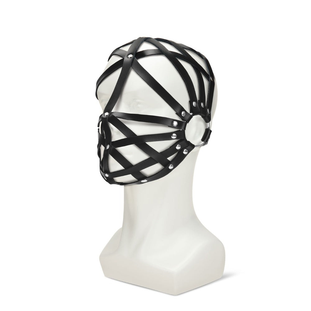 Me You Us Web Hood Mask – Black PU Leather Bondage Mask