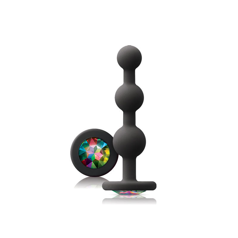 Glams Black Ripple Anal Plug with Rainbow Gem – Silicone Anal Beads